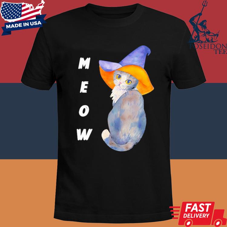 Official Meow kitty cat witch Halloween shirt