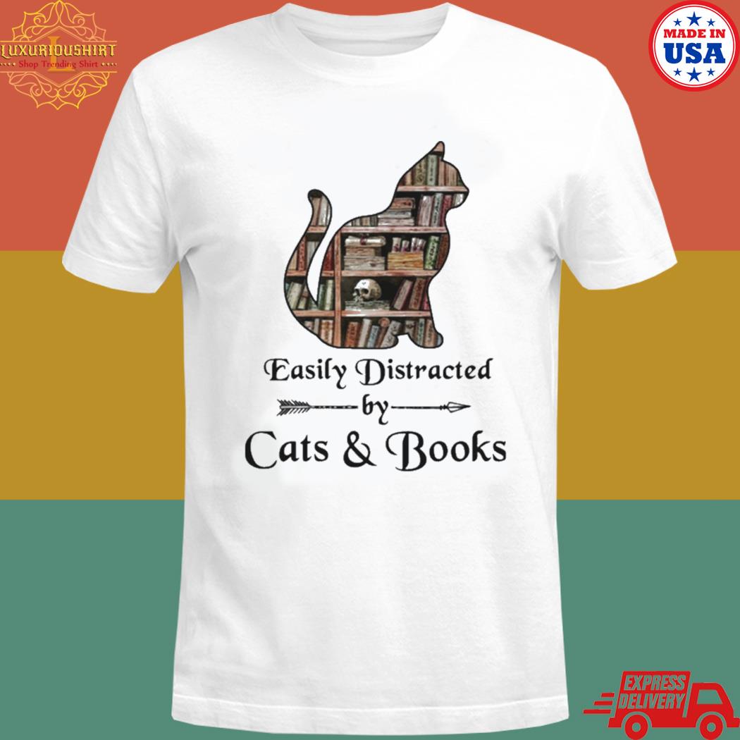 Official Easily distracted by cats and books T-shirt