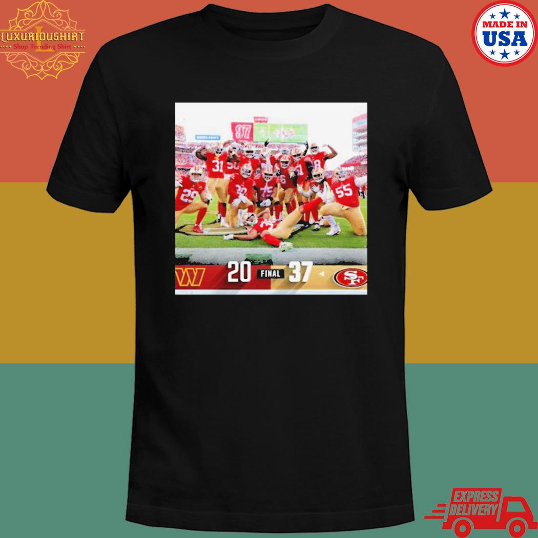 Official San francisco 49ers 37 20 Washington commanders NFL 2022 holiday game final score T-shirt