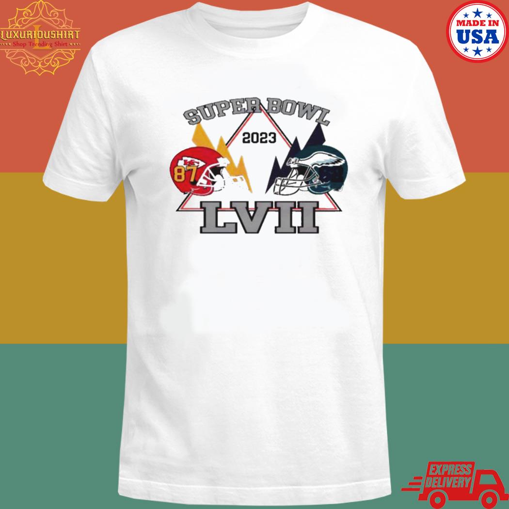 Official 87 Kansas and 62 eagles kelce bowl super bowl lviI helmet T-shirt