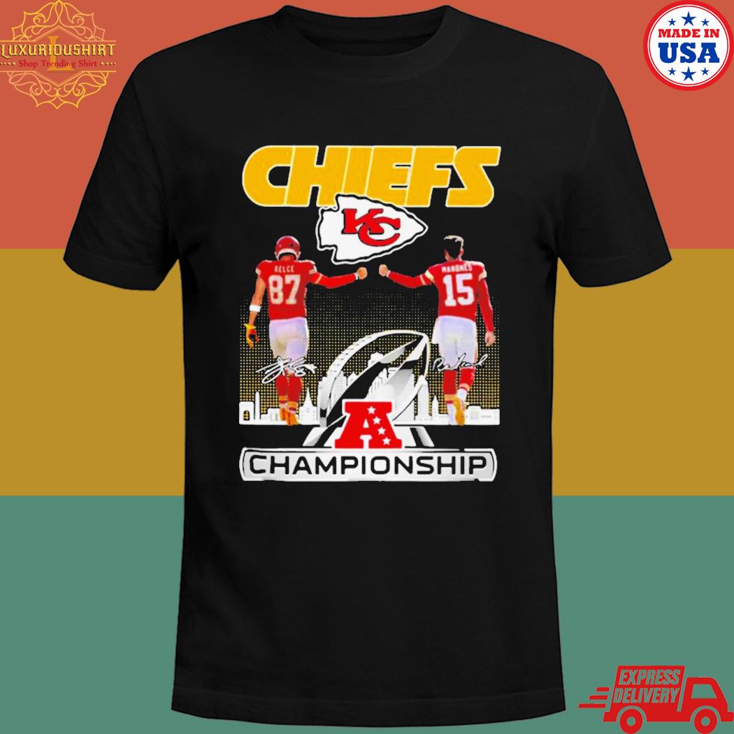 Official Kansas city Chiefs champions AFC travis kelce and patrick mahomes signatures T-shirt