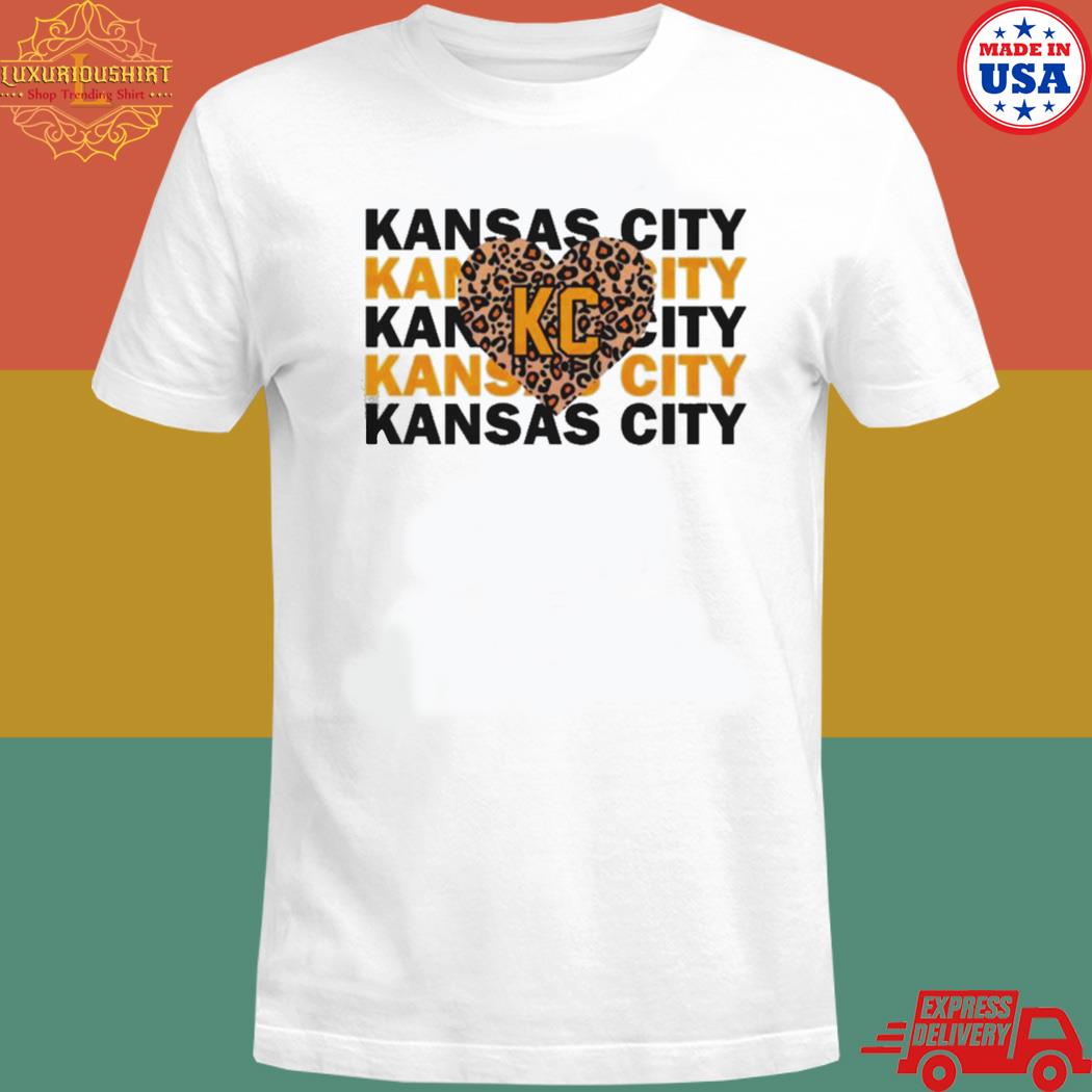 Official Kansas city Chiefs Football leopard heart T-shirt
