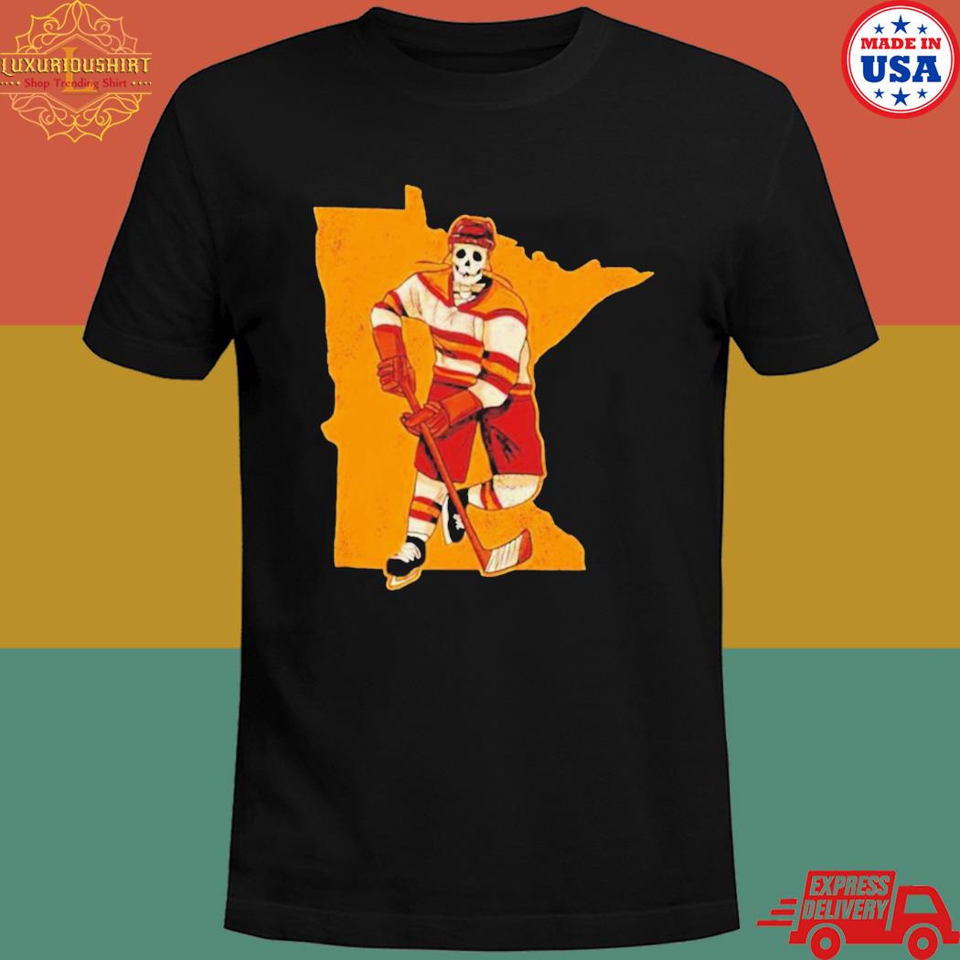 Official Minnesota hockey map skeleton player 2023 T-shirt