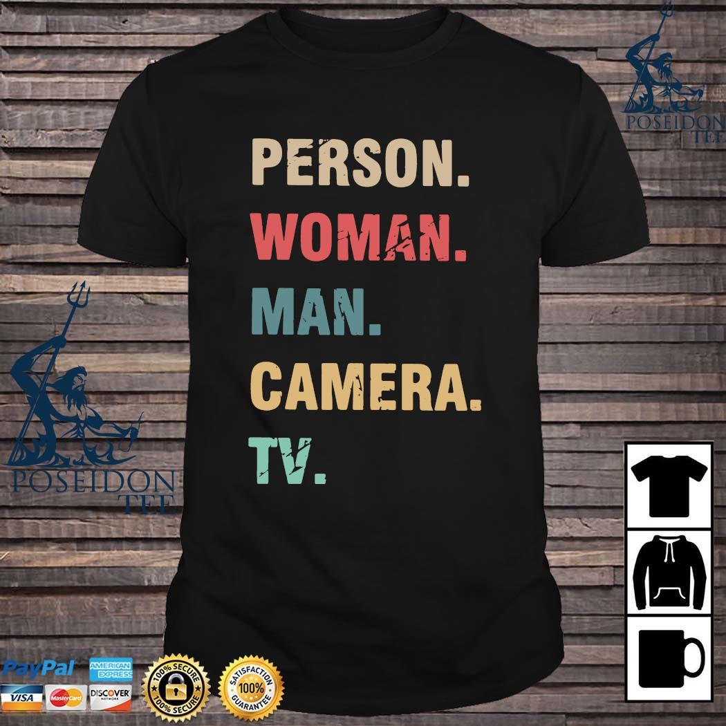 person man woman camera tv shirt