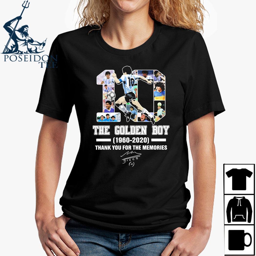 Diego Maradona 10 The Golden Boy 1960 Thank You For The Memories Signature Shirt Ladies Tee Hoodie And Tank Top